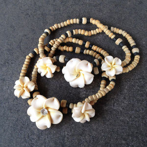 Vintage Wood Bead and Floral Stretch Bracelets